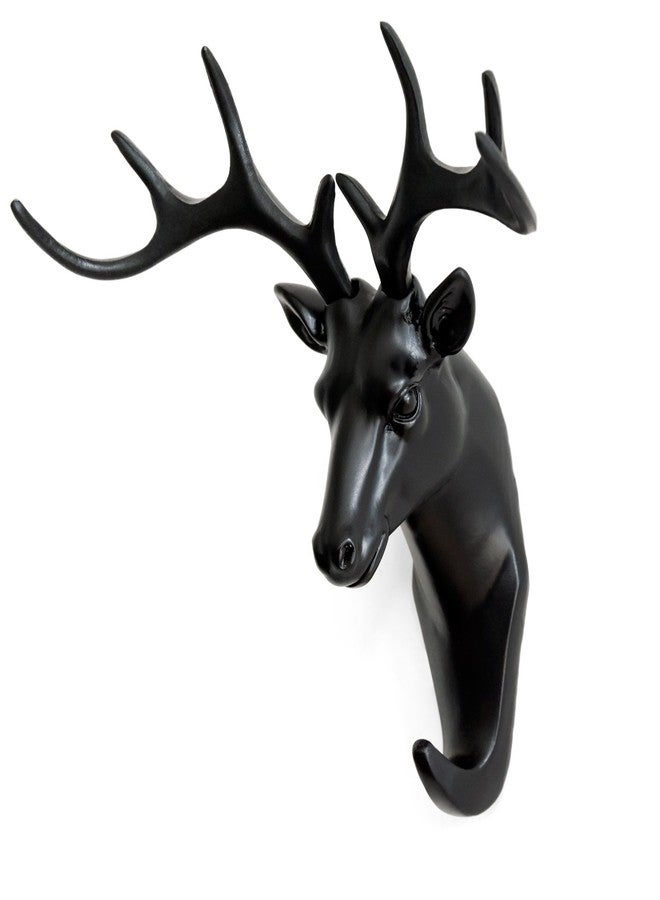 Mockery Deer Head Antlers Wall Hook for Hanging Hat Scarf Bag Key Clothes Bathroom Kitchen Towel Holder Hanger Rack Elegant Wall Decoration Wall Mounted Decorative Organizer Without Drilling (Black) - Image 3